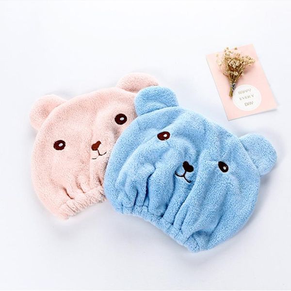 

cute bear microfiber hair turban shower cap quickly dry hair shower hat wrapped towel bathing cap bathroom accessories