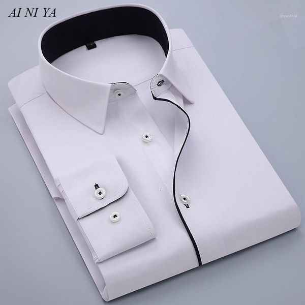 

smart casual men's long sleeved shirt slim fit design style male social business dress shirts clothing1, White;black