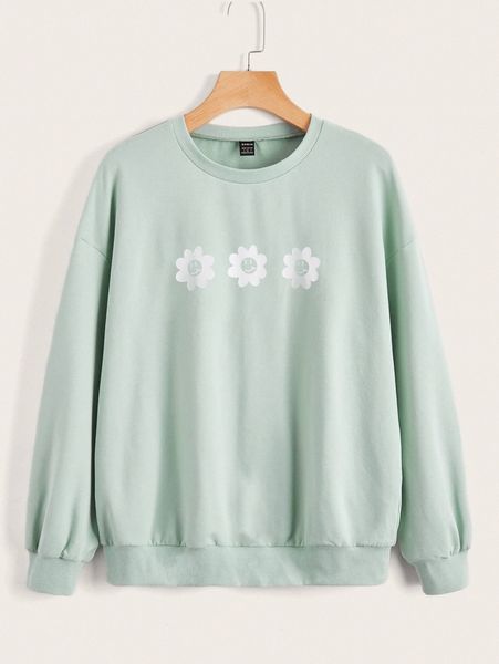 

floral print drop shoulder pullover d9i2#, White;black