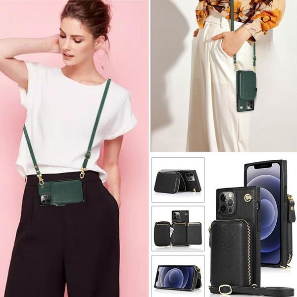 

crossbody strap cord card holder zipper square case for samsung galaxy s9 s10 s20 plus note 9 10 note20 ultra a9 qylmnl