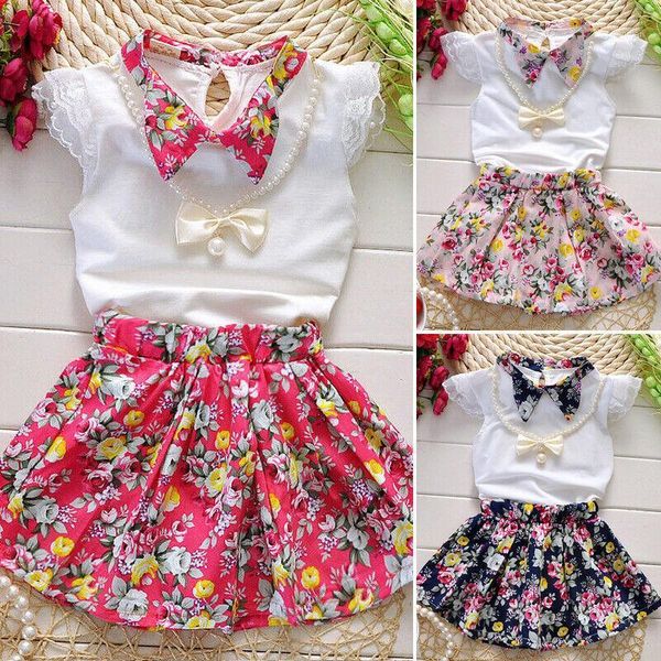 

clothing sets princess girl dress summer children baby kids skirt infantis floral1, White