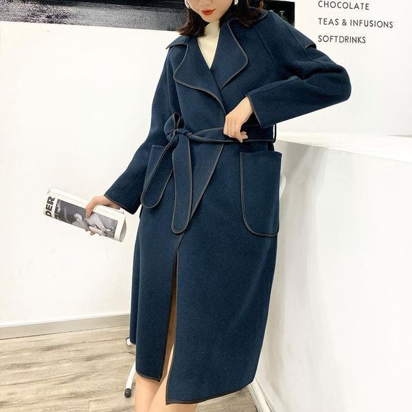 

cloaks double-sided ni coat women's medium long fall / winter 2020 new loose wool handmade worsted coat with cashmere1, Black