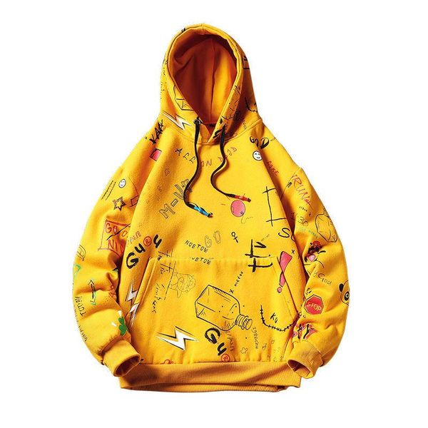 

men's hoodies men 2020 winter fleece anime sweatshirt male hip hop harajuku japanese streetwear yellow hoodie men personality, Black