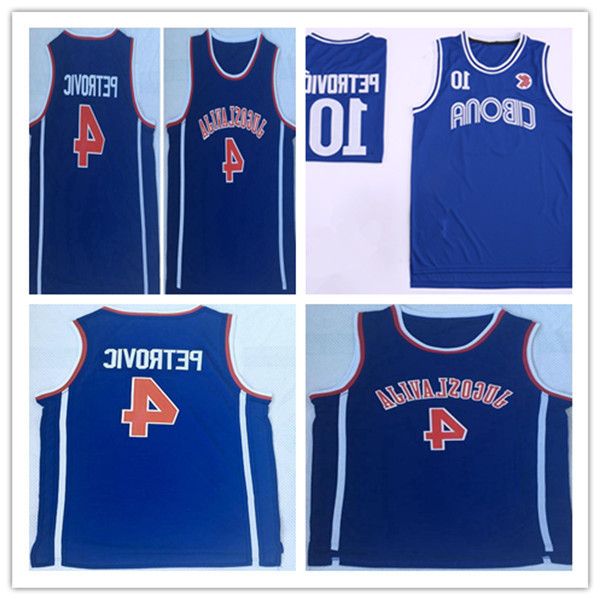 

men's old time cibona #10 basketball jersey blue navy drazen petrovic #4 jugoslavija yugoslavia stitched shirts s-xxl