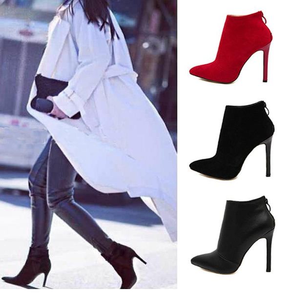 

women's shoes simple shiny side after zipper pointed-toe high heel boots ankle boots godd hundred take 11 lady shoes -40, Black
