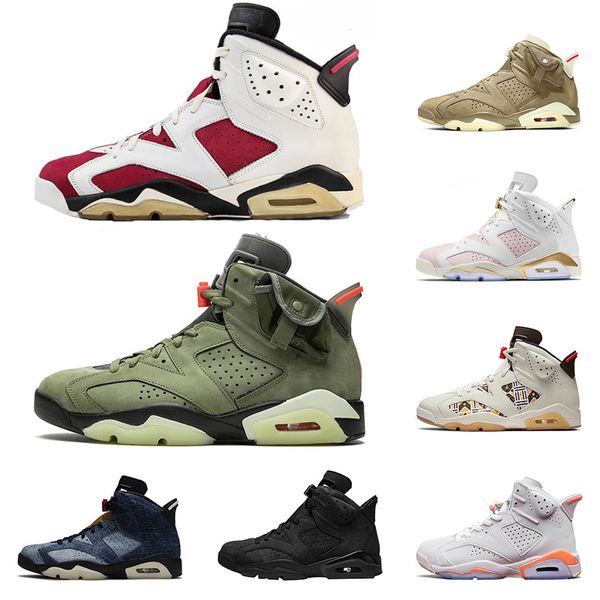 

6 6s jumpman outdoor shoes carmine travis cactus jack mens womens washed denim quai 54 black infrared trainers sneakers 36-47