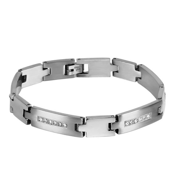 

rir silver color stainless steel bracelet minimalist link energy men's crystal bracelets for men jewelry gifts, Black