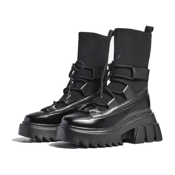 

advoov thick sole chunky platform women fall winter sock boots fashion long boots ladies, Black