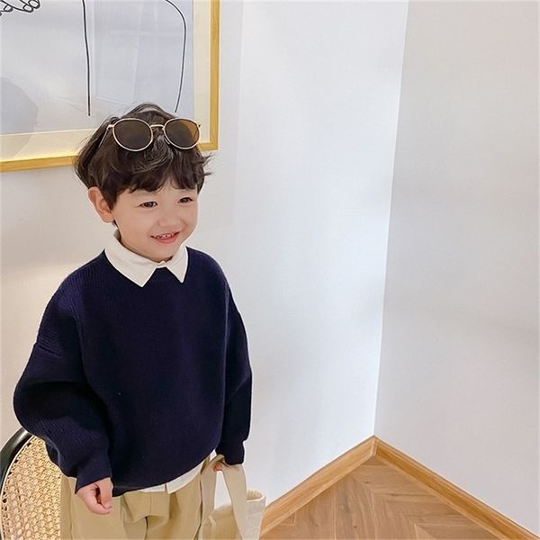 

autumn winter little gentleman knitted loose sweaters boys fashion solid color casual pullovers 201109, Blue