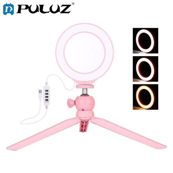 

puluz 4.7/6.2/10.2 inch selfie ring light+deskstand dimmable led vlogging pgraphy video light&cold shoe tripod ball head
