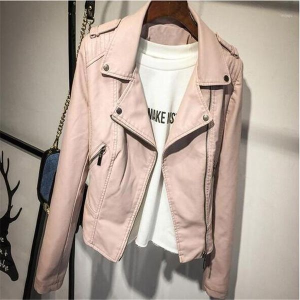 

2019 autumn new pink jacket women short pu leather jacket fashion bomber women outwear coat motorcycle female1, Black;brown