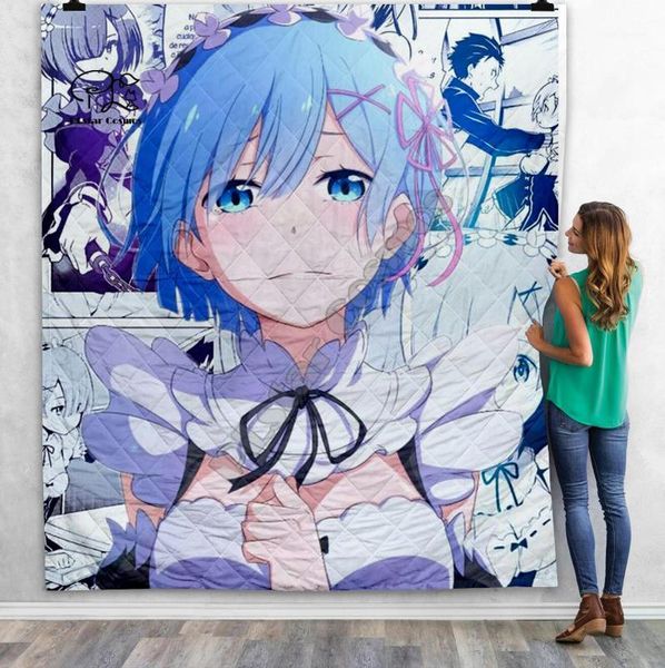 

anime girl re zero rem 3d quilt blanket for kids bedding throw soft warm blanket with cotton quilt style-51
