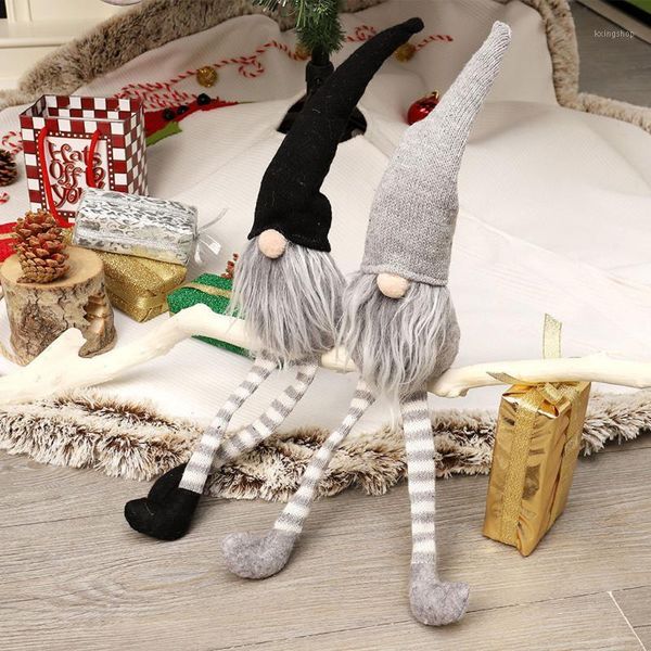 

dropshipping christmas ornaments 2020 christmas decoration striped hat hanging leg no face doll room decoration1