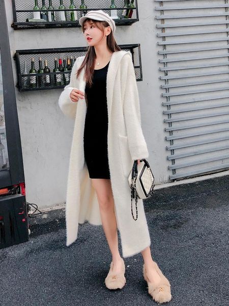 

european white color long faux mink velvet caridgan coats a541