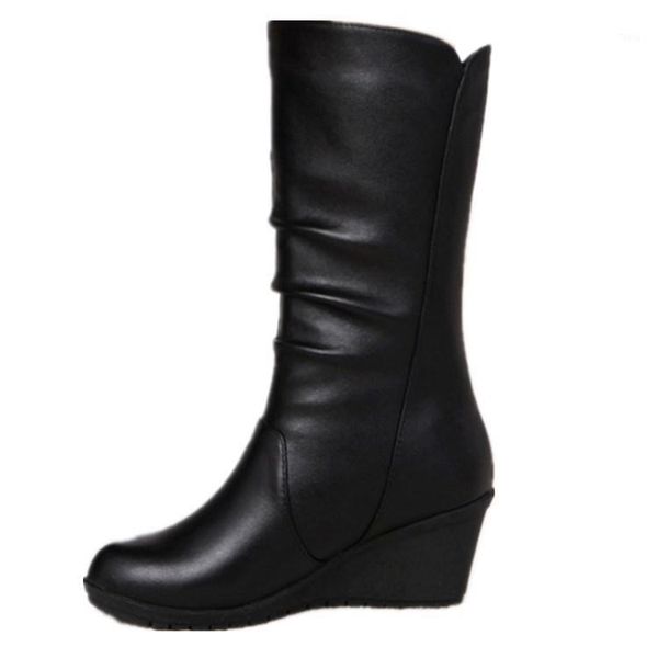 

boots winter warm fur womens high heels side zipper female shoes black woman wedge shose women1