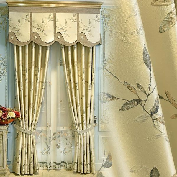 

high-precision silk jacquard bamboo leaves new chinese style shade curtain customization curtains for bedroom living room1