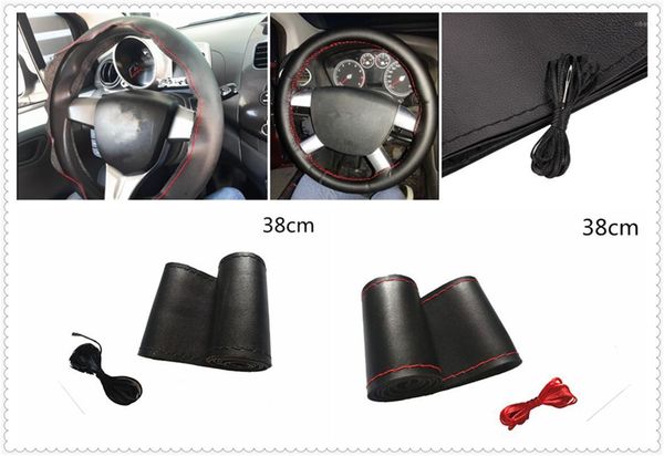 

car steering wheel cover diy size 38 cm fiber leather hand-sewn for corsa antara meriva zafira insignia mokka1