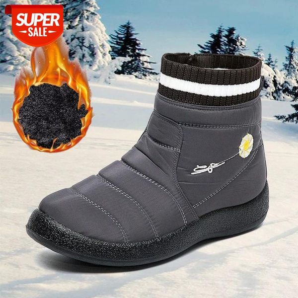 

waterproof 2020 winter women boots daisy embroidery female shoes plush non-slip ankle boots soft warm outdoor botas plus size #ni6e, Black