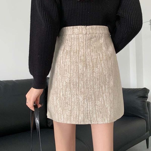 

woolen mini skirts women high waist pencil skirt vintage korean autumn winter designer zipper clubwear bodycorn skirts new x923, Black