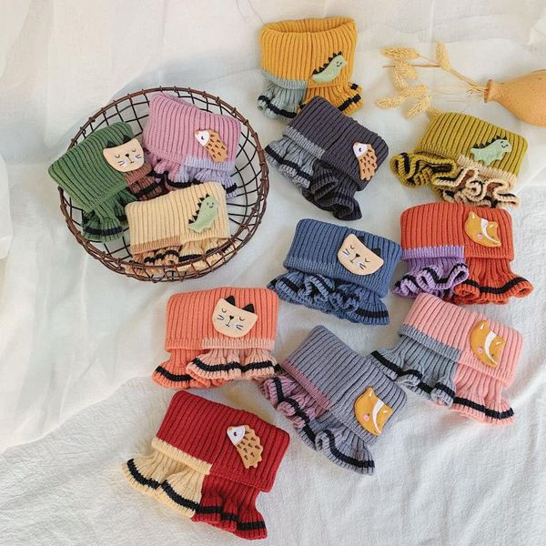 

scarves 2021 spring autumn winter children wool knitted o ring boys girls outdoor protect scarf fashion cartoon kids neckerchief, Blue;gray