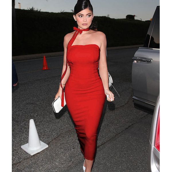 

celebrity white red black dress backless dress summer midi halter strapless club runway holiday women bandage dress, White;black