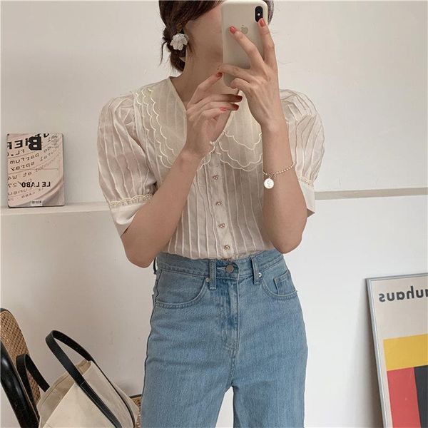 

new casual gentle blouses 2020 solid ol summer all match solid loose brief streetwear chic women shirts, White