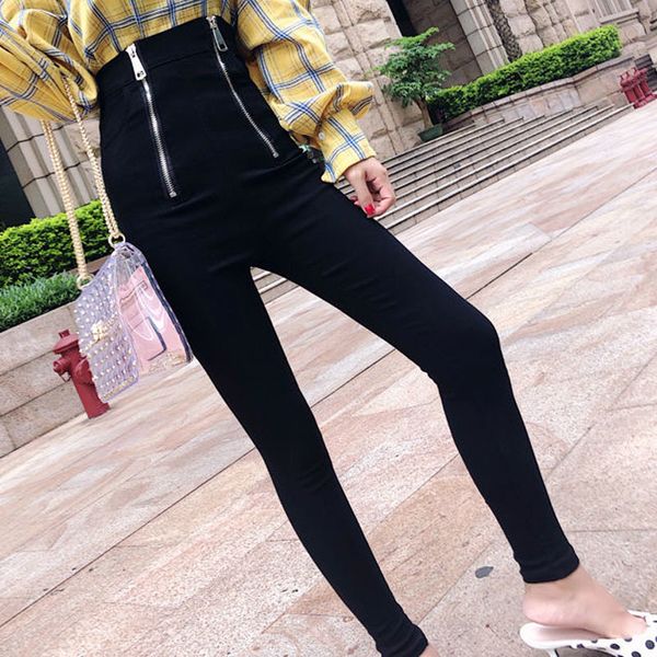 

double 2021 high-waisted black plus size fashion streetwear women's new gothic pants oyzr, Black;white