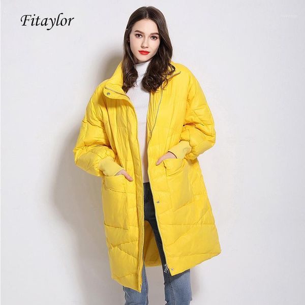 

fitaylor winter stand collar long jacket women 90% white duck down coat loose parkas female red warm snow outwear1, Black