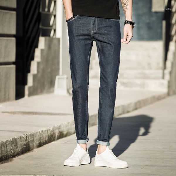 

very good quality 2020 new fashion smart casual skinny jeans business men denim pants slim fit pencil pants dark gray 5601, Blue