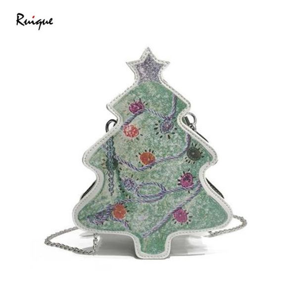 

ruique creative christmas tree shaped shoulder bag girls candy color pu chain crossbody bag women designer trendy christmas gift