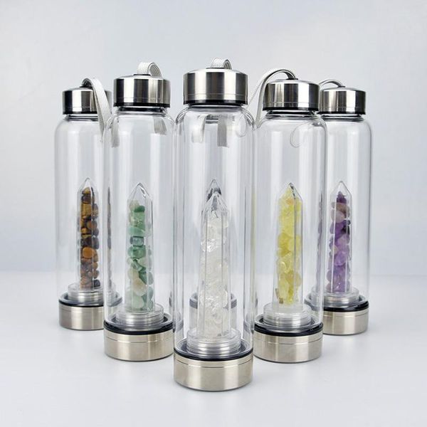 

new natural quartz gem glass water bottle direct drinking glass crystal tumbler mug cup 8 styles dhl fast shipping 0310