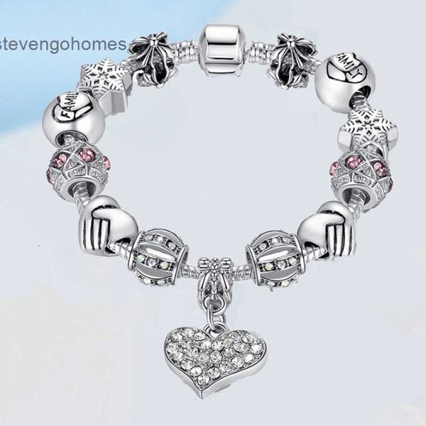 

pan silver lady family snowflake love diy beaded bracelet female alloy jewelry