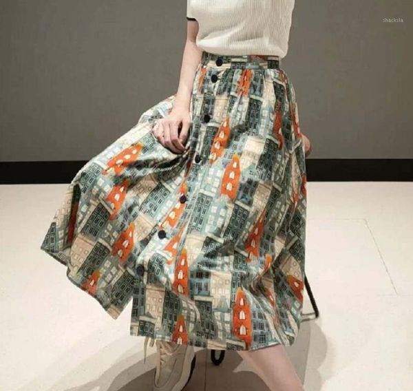 

women skirt 2020 autumn and winter new skirt fashionable casual red house print single-breasted midi1, Black