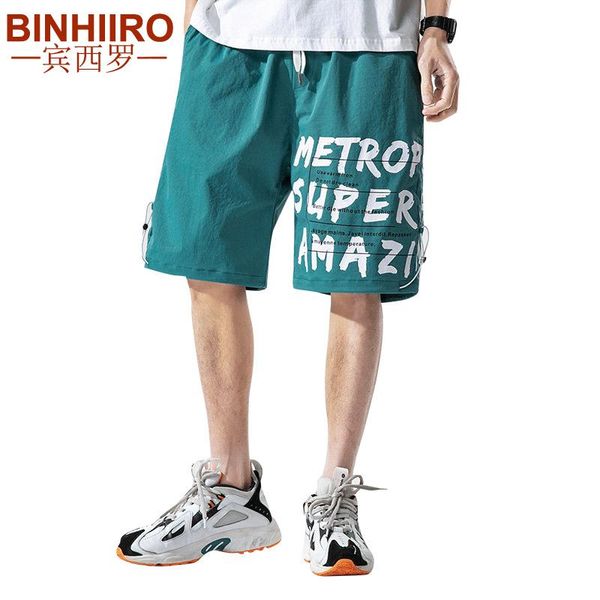 

summer refreshing men's shorts letter printed elastic waist knee length pants summer loose straight solid color casual shorts, White;black