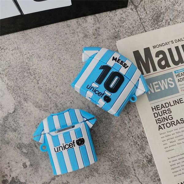 

cute messi stripe shirt soccer ball team silicone bluetooth wireless headset cover for apple airpods 1 2 pro charging case