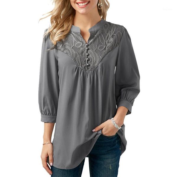 

2018 spring summer lace embroidery chiffon blouse shirt women fashion 3/4 sleeve office ladies clothing street wear ws6747s1, White