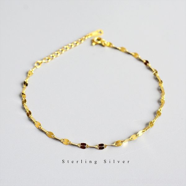 

9tcor s925 sterling silver uk korean minority super flash and sparkling design version ins thin braceletnational bracelet ripple simple bare, Golden;silver