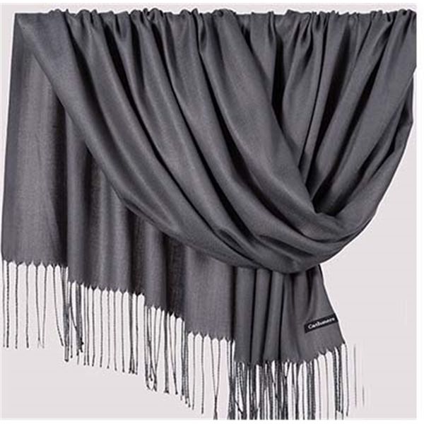 

solid color imitation cashmere brushed scarf autumn and winter thick tassel, Blue;gray