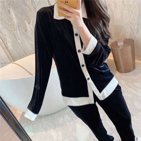 

velvet pajamas 2021 new black white women luxury sleepwear winter white long sleeve velvet women home pajamas designer #217#2730099, Black;red
