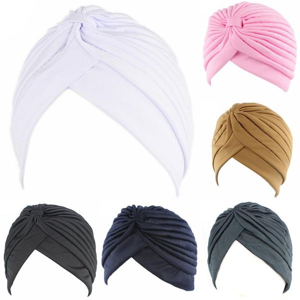 

cycling caps & masks muslim turban cap women holiday solid color elastic stretchy beanies hat bandanas big satin bonnet, Black