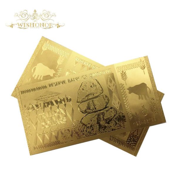 

10pcs lot nice zimbabwe gold banknote one hundred trillion dollars banknote in 24k gold plated fake paper money for gifts sqcyvr pingtoy