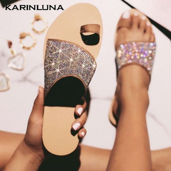 

sandals karin brand leisure flat with summer flip flops plus size 43 shoes crystals slipper women, Black