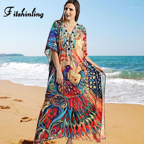 

fitshinling print summer beach cover-up lace up long dress holiday boho pareos grobe batwing sleeve oversize maxi dresses1, White;black