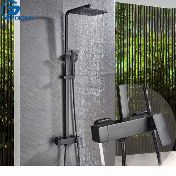 

matte black shower set faucet rainfall bathroom shower mixer tap brass bath shower column in wall faucet rotatable spout bbypvt mj_bag