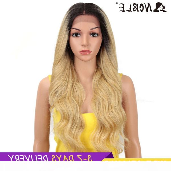 

noble hair lace front ombre blonde wig 28 inch long wavy red african american synthetic wigs for black women 2 colour ship, Black;brown
