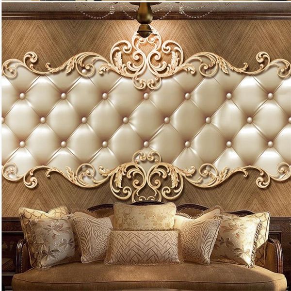 European retro soft bag atmospheric TV background wall mural 3d murals wallpaper for living room