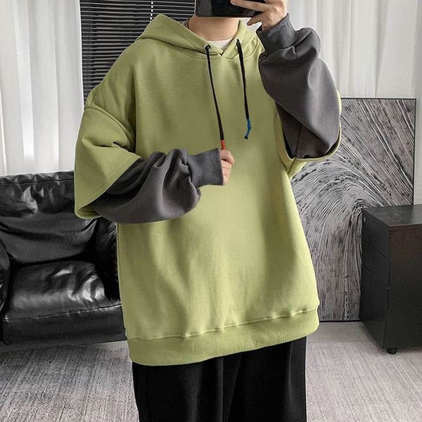 

2021 male spring long as new fine two pieces hoodie young men's clothes y2r7, Black