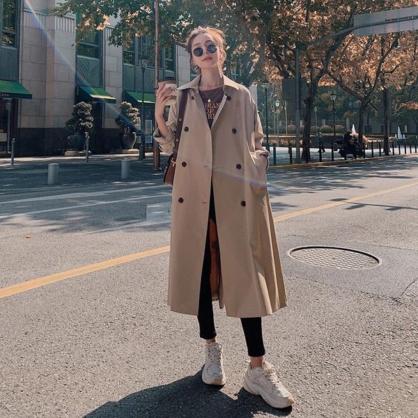 

2020 autumn clothing main data good double breasted long windbreaker, Tan;black