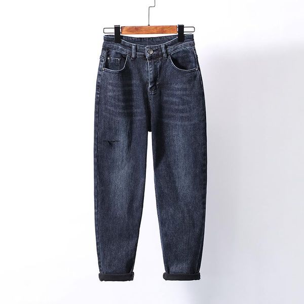 

the new thin velvet jeans women thickened fake holes are thin harlan fashion solid color pants, Blue