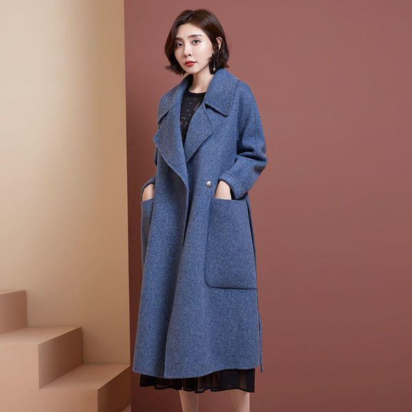 

women's wool blends coat winter 2021 autumn fashion loose mother turtleneck slim long cashmere outerwear female, Black